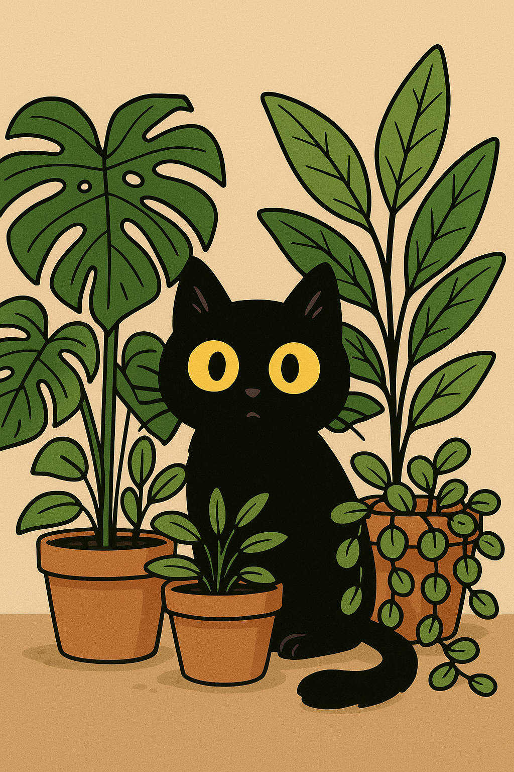 cat hiding between plants